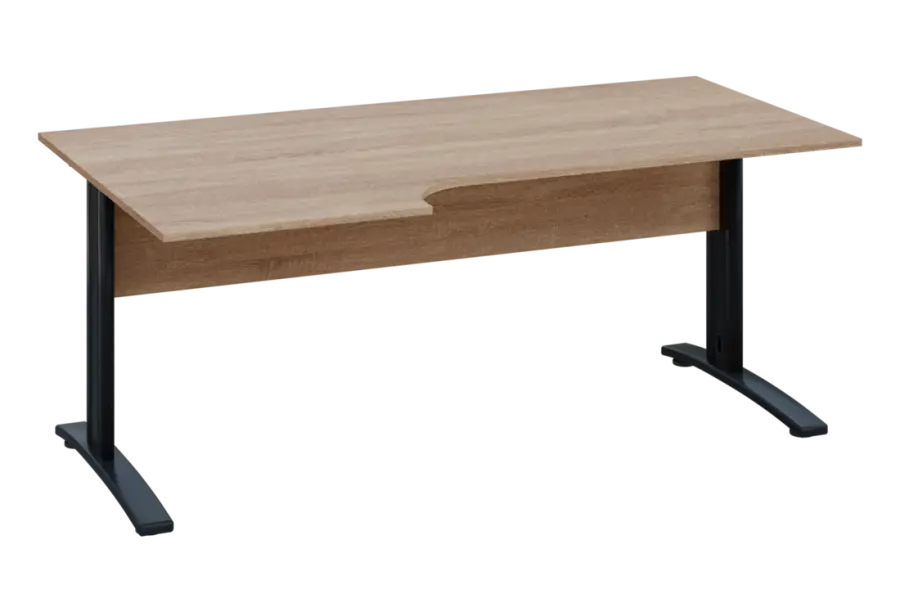 ERK 28 - 186 stůl kancelářský, rohový, levý, kovová podnož černá, deska 25 mm, široký 1800 mm, dub bardolino